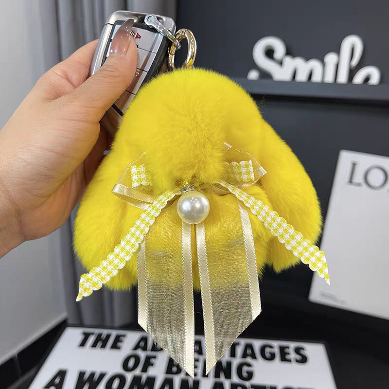 Cute imitación de conejo peludo arco pequeño conejo llavero de automóvil colgante in peluche muñeca mochila colgante