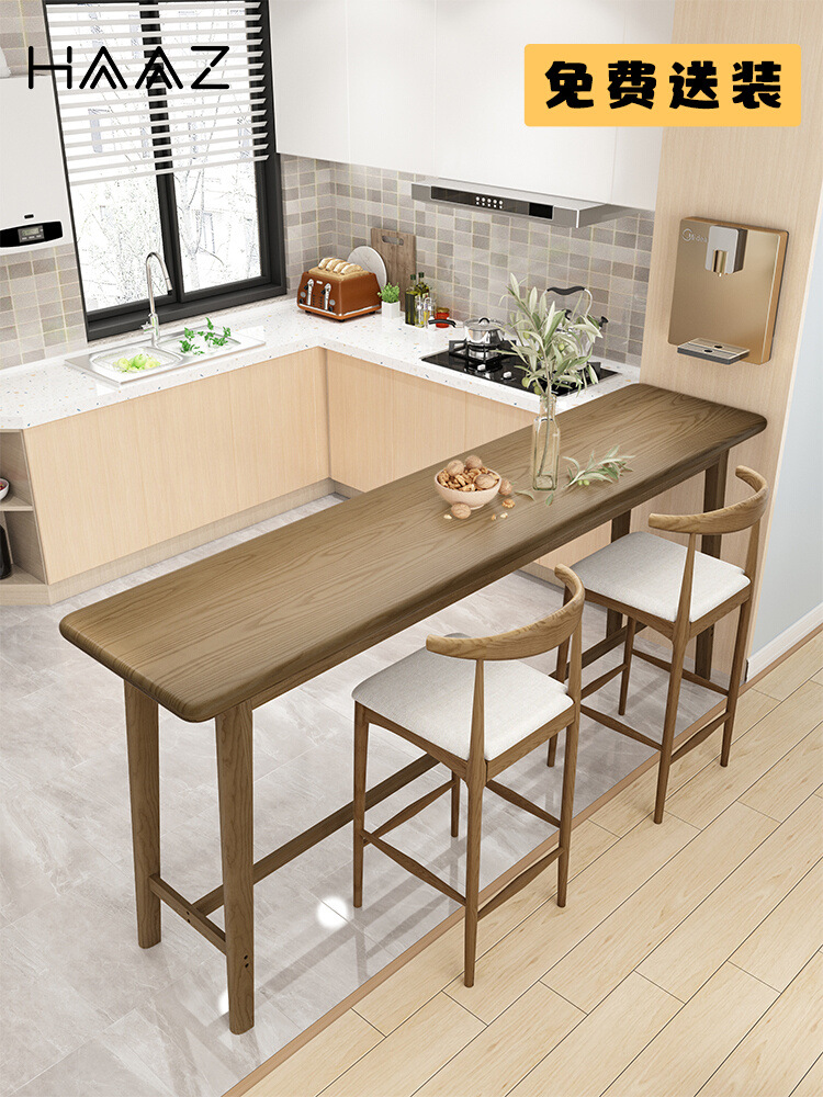 Solid Wood Bar Table Partition Wall High-foot Table Open Kitchen Bar Table Integrated Household Balcony Small Long Table