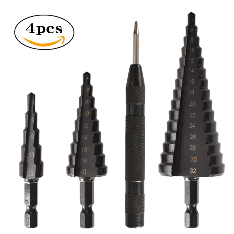 Hexagonal Handle Pagoda Drill Bit Positioning Center Punch Set Multi-function Expansion Tool Step Drill Bit Hole Opener