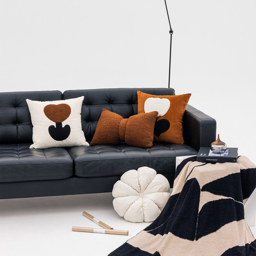 Tulip embroidered pillow case, Dutch velvet thickened cushion, light luxury model room pillow, Nordic style living room pillow