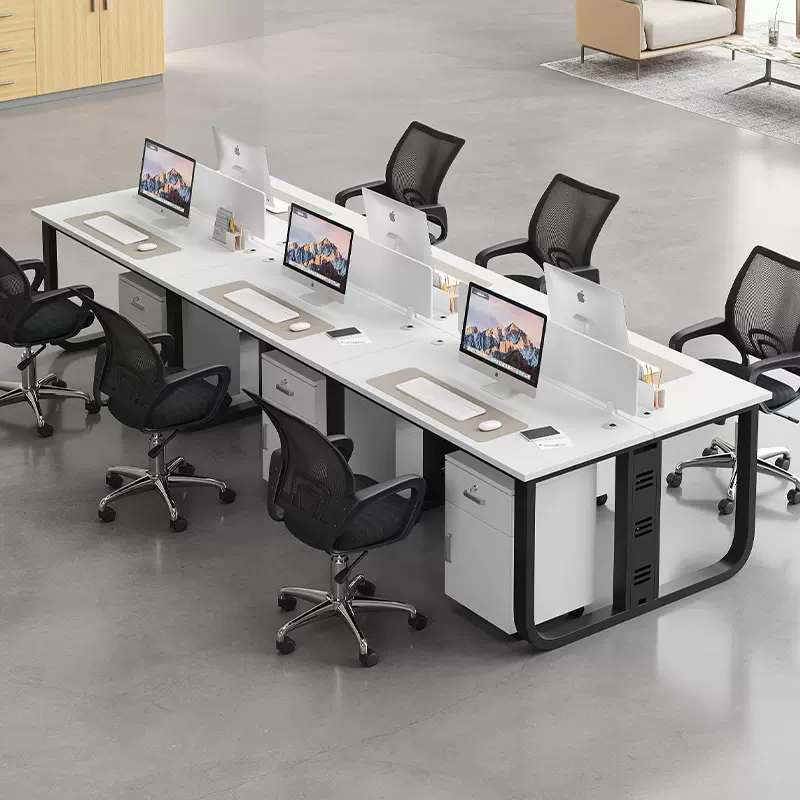 现代简约办公桌员工位办公室四人位4/6人屏风卡座白色职员工作桌