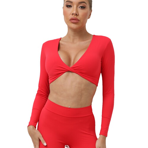 New nude yoga long-sleeved fitness clothes for women, European and American sports yoga long-sleeved T-shirts, sports fitness tops for women
