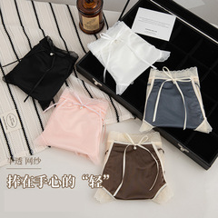 法式蕾絲性感鏤空半透明女士三角褲桑蠶絲襠透氣舒適中腰網紗內褲