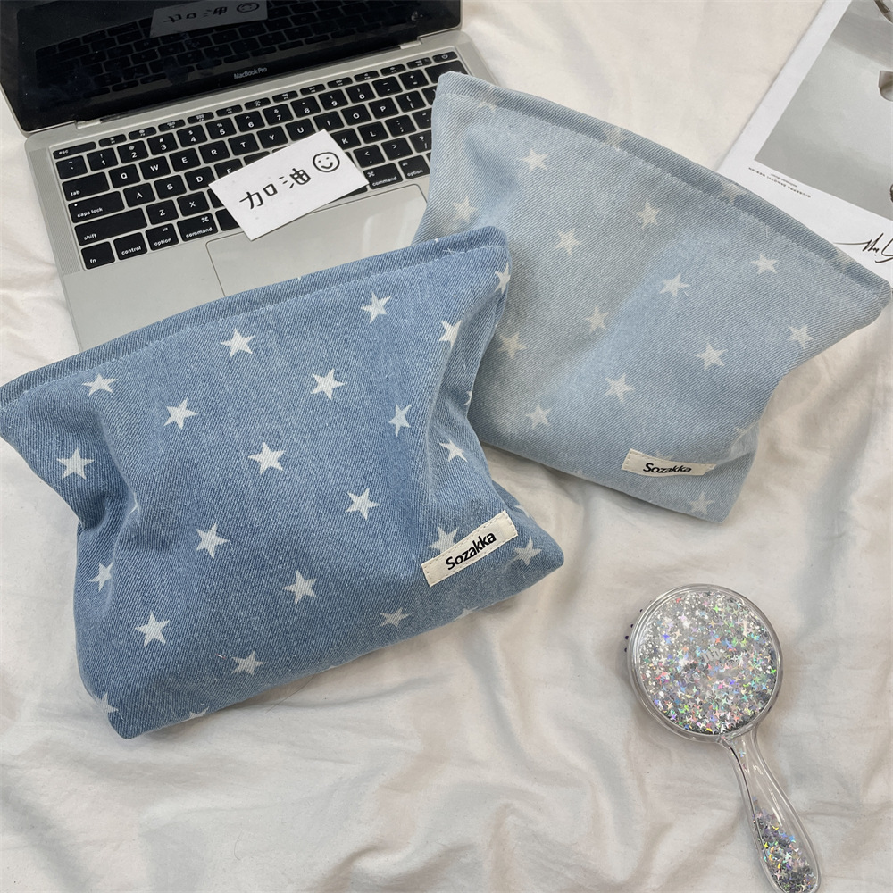 410125 South Korea ins Denim storage zipper bag mobile phone eye shadow lipstick cosmetics storage makeup travel bag