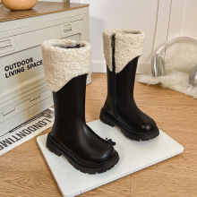 女童加绒时尚长靴2025年女孩洋气公主皮靴中大童保暖不过膝高筒靴