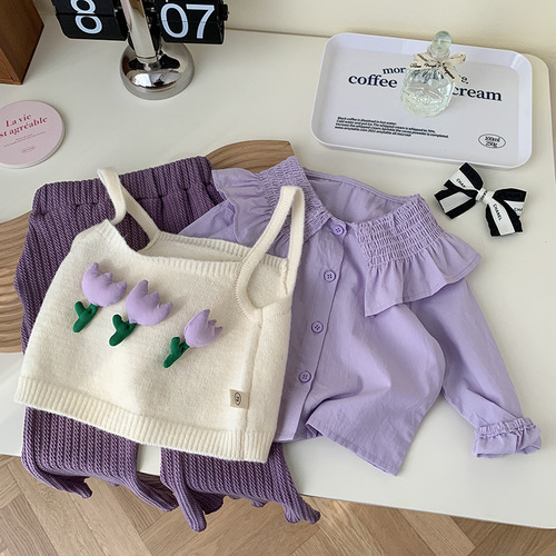 Girls flower sweater 0-6 years old spring Korean children's clothing baby girl fashion contrast color spring clothing children's top CY903