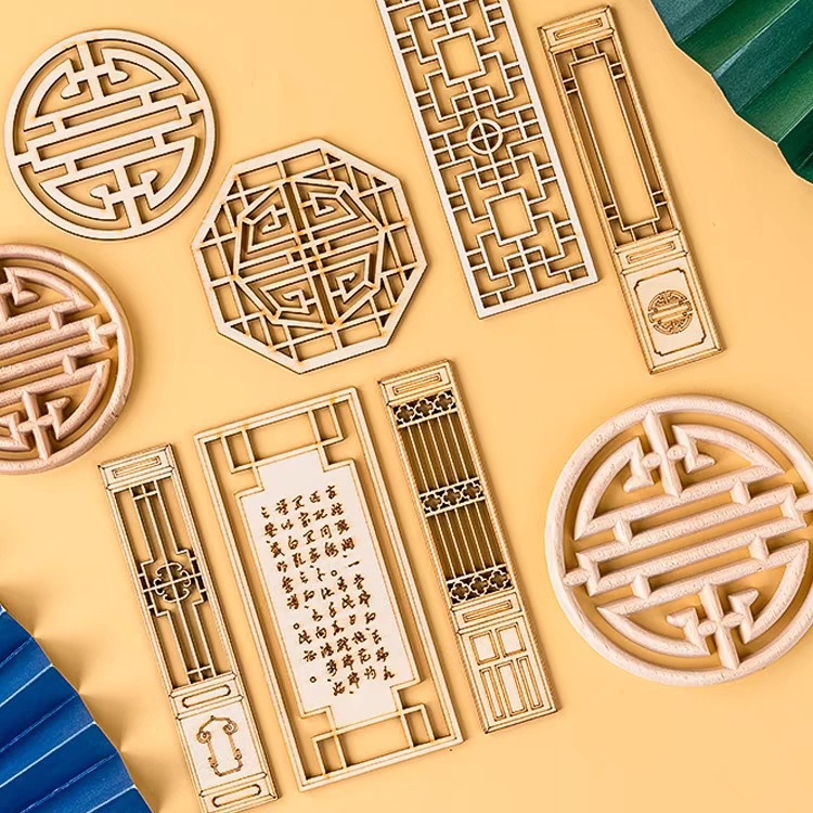 Nueva pantalla de madera de estilo chino, puertas y ventanas pequeñas, decoración de mesa de postres para hornear, modelo de mesa de arena de bricolaje hecho a mano, material de escena