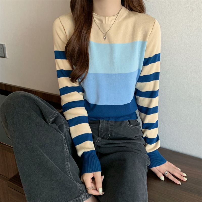 Retro striped bottoming shirt women's Ko...