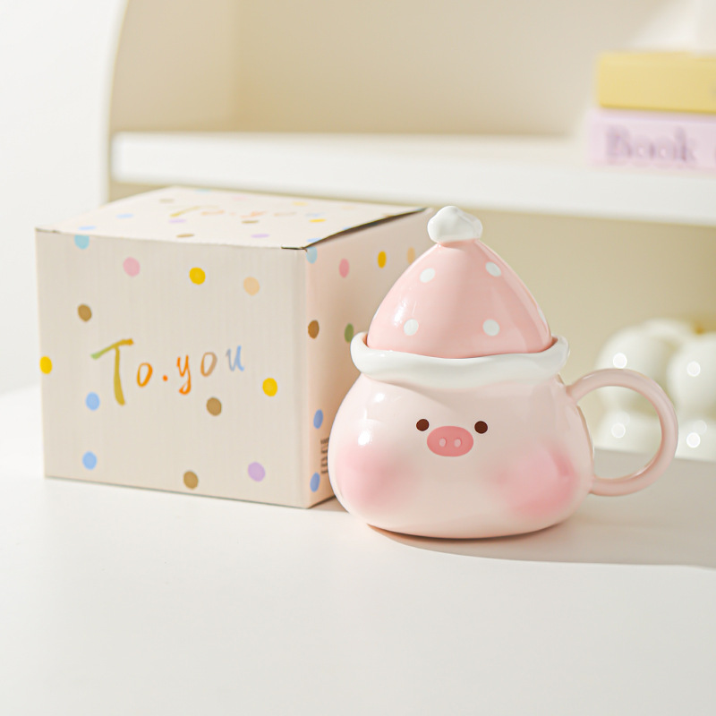 Creativo lindo caramelo haws dibujos animados cerdito cachorro taza cerámica taza con tapa regalo taza de agua taza de pareja