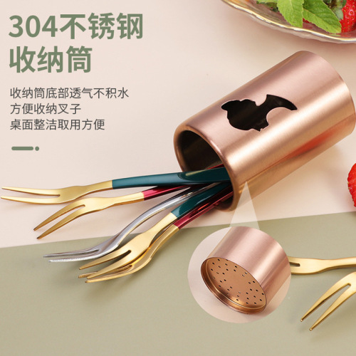 Light luxury 304 stainless steel fruit fork household fruit pick dessert fork cake fork mooncake fork wholesale two-tine fork