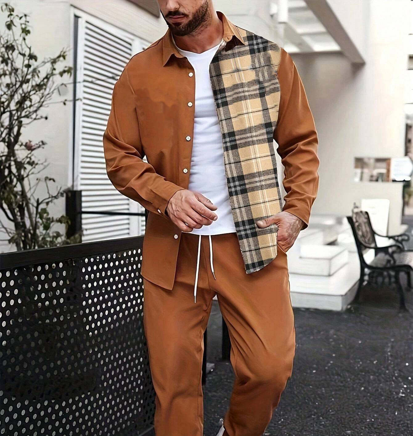 Comercio exterior europeo y americano Amazon 2024 tendencia de moda casual costura camisa de manga larga pantalones traje MB12 ML4