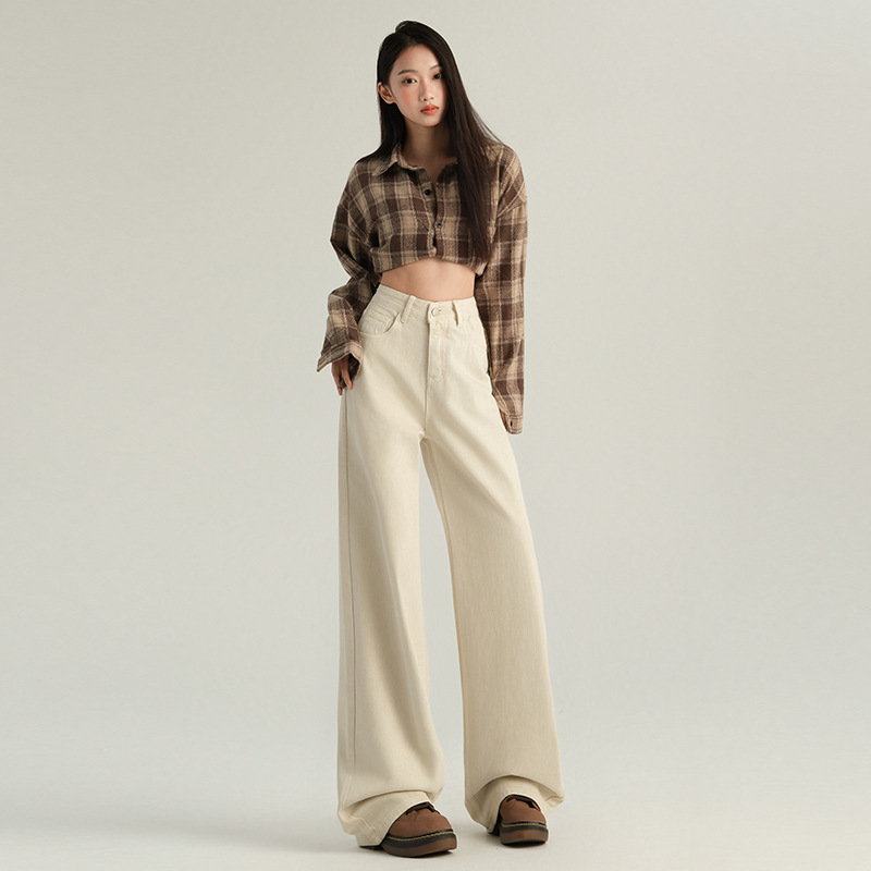 Autumn and Winter Main Color Scheme: Versatile High-Waisted Straight-Leg Jeans, Long Pants & Extended Length, Regular Fit