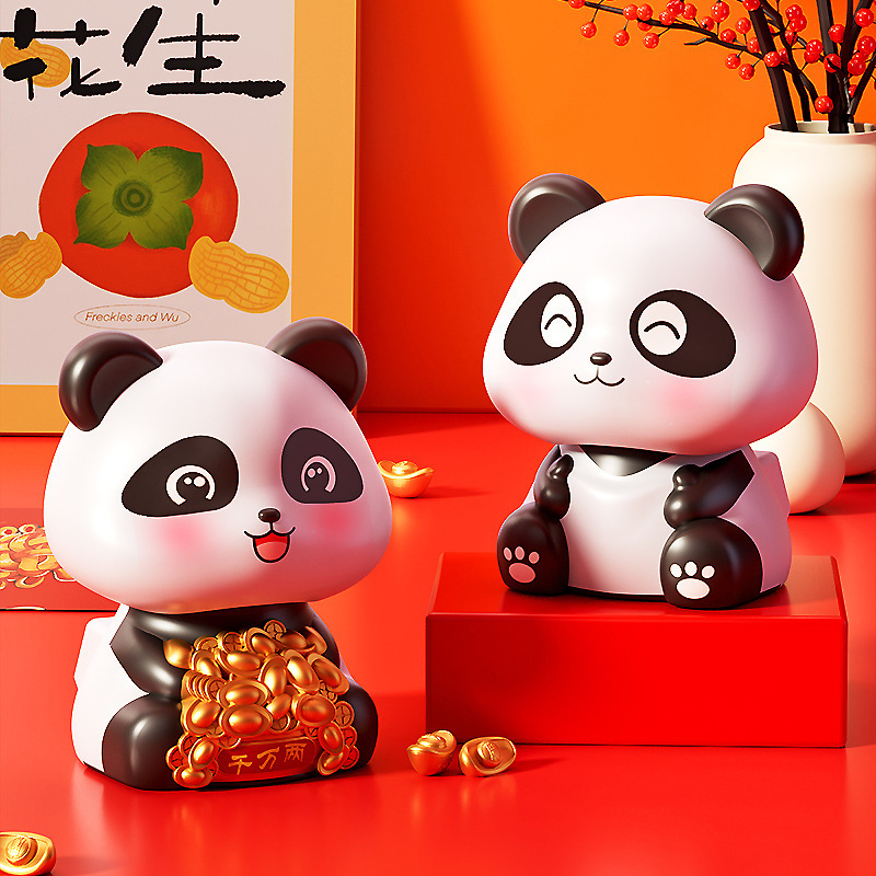 跨境新款熊猫太阳能大头招财猫创意装饰汽车桌面摆件批发源头工厂