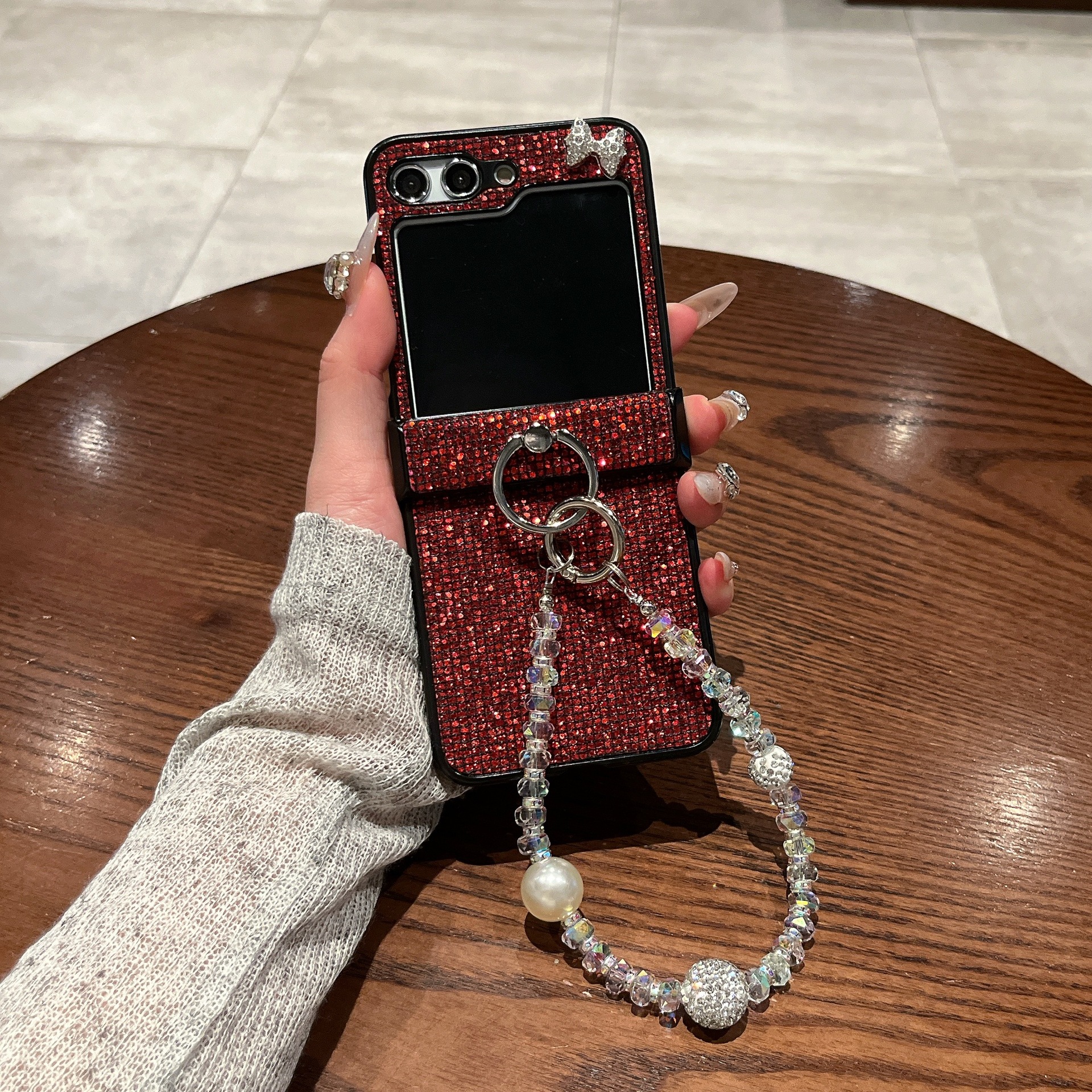 Pantalla plegable de polvo flash para comercio exterior aplicable Samsung zFlip6 / 5 / 4 brazalete de brazalete, caso de teléfono móvil de marca europea y americana a prueba de caídas
