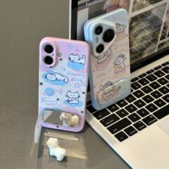 适用苹果16手机壳15趣味猫咪狗狗支架小米14华为pura70菲林nova13
