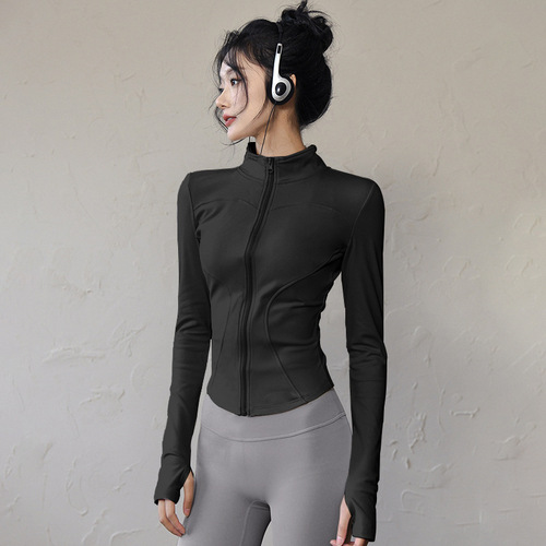 Stand-up collar sun protection clothing, slimming running fitness yoga top, high elasticity, slimming, sporty outerwear, breathable, quick-drying sports top