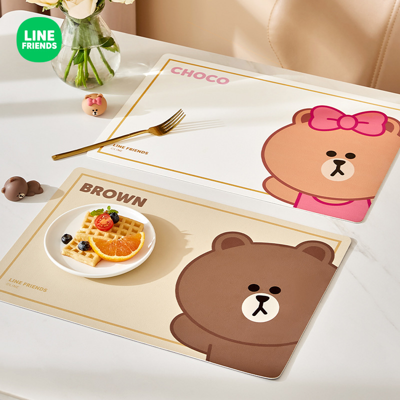 LINE FRIENDSクリエイティブテーブルマット布かわいいテーブルマット断熱マット防水防油大pu皮家庭用ナプキン|undefined