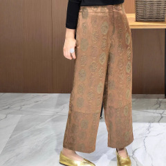新中式国风人棉阔腿裤女文艺复古宽松休闲显瘦小个子直筒裤九分裤