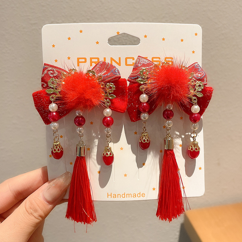 Año Nuevo accesorios para el cabello para niños arco de bordilla pinzas de cabello para niñas vestidos festivos vestidos chinos toques de cabello para niñas joyas de tarjetas de cabello