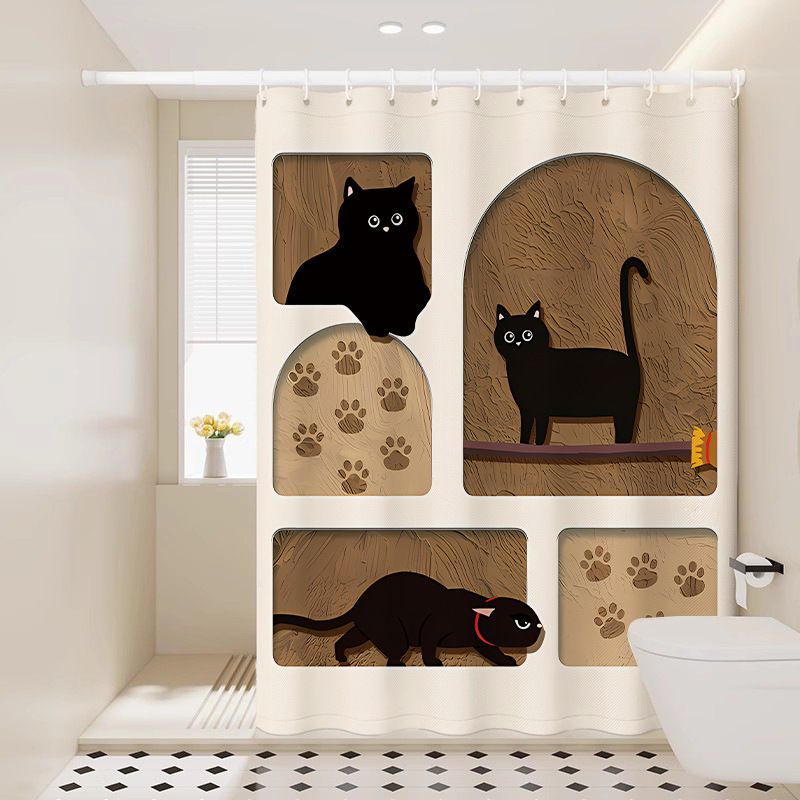 Bathroom Shower Curtain Waterproof Fabric Set, No-Drill Thickened Partition Shower Curtain for Bathroom and Shower