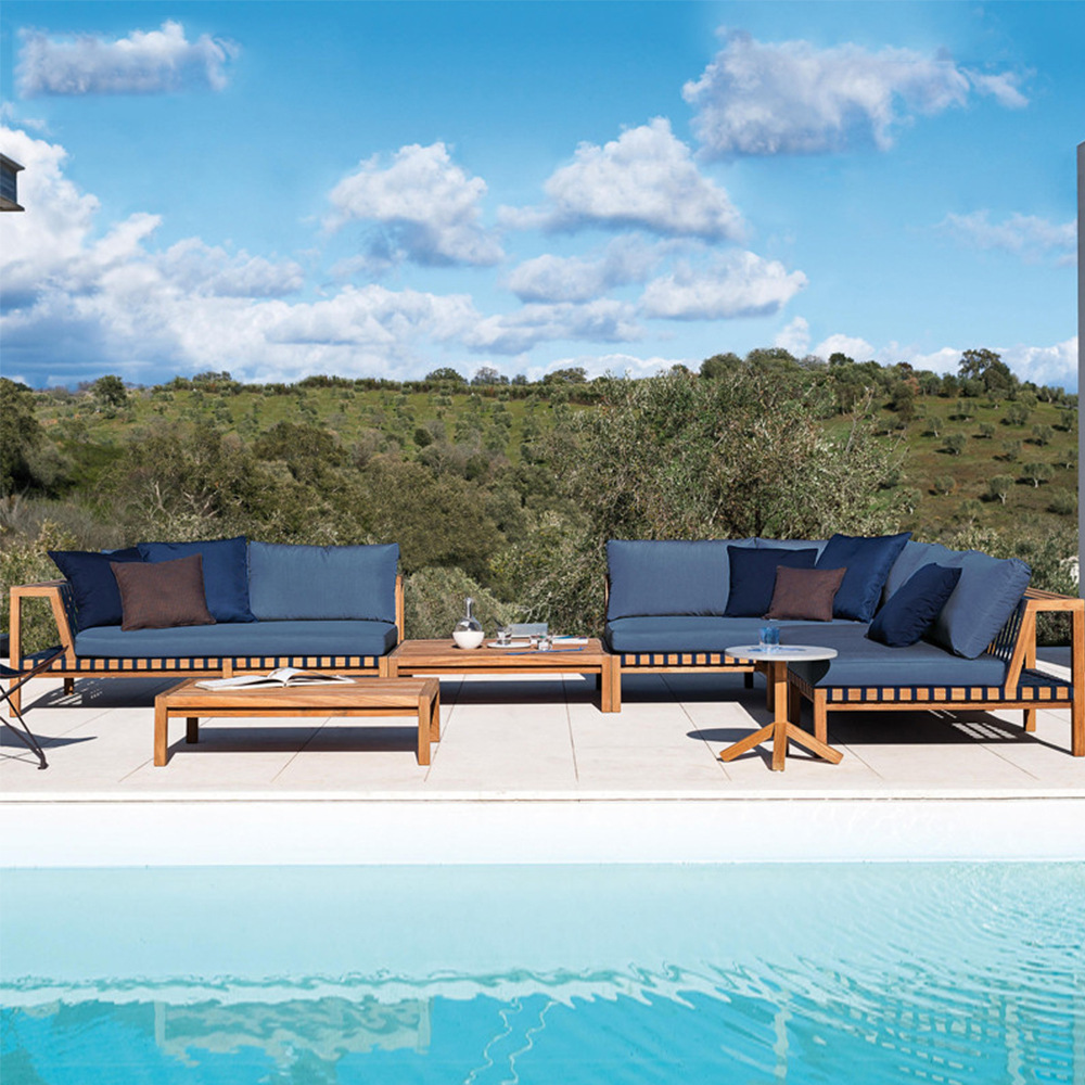 Waterproof villa solid wood outdoor rattan combination sofa furniture, outdoor sun-proof leisure teak outdoor furniture