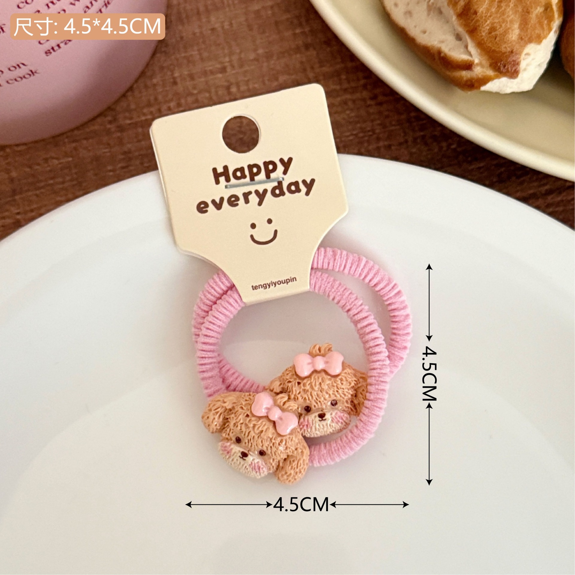 Caricatura lindo cerdo comer jugar pan divertido niño cabello cuerdas de pelo beige intestino pequeño círculo de alta elasticidad estudiante cabello adornamiento para mujeres