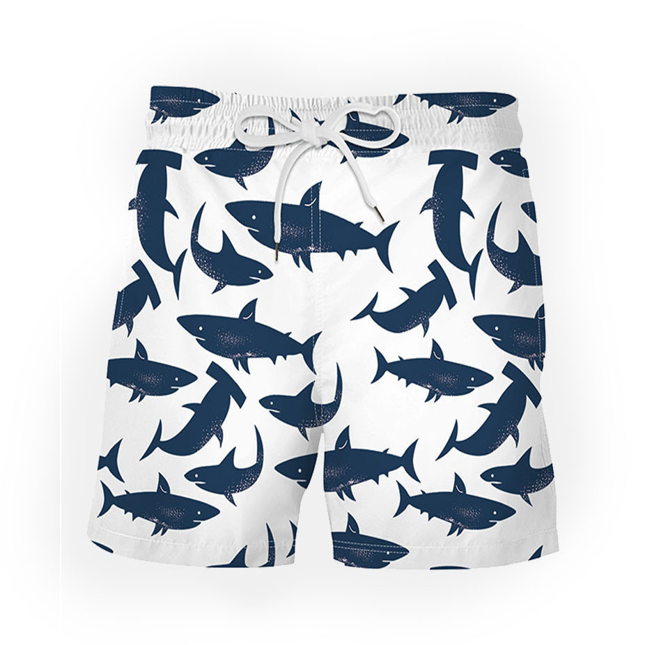 Pantalones de playa para hombres transfronterizos de estación independiente Pantalones de playa con estampado digital 3D de rebote de cuatro lados Pantalones de playa con estampado hawaiano