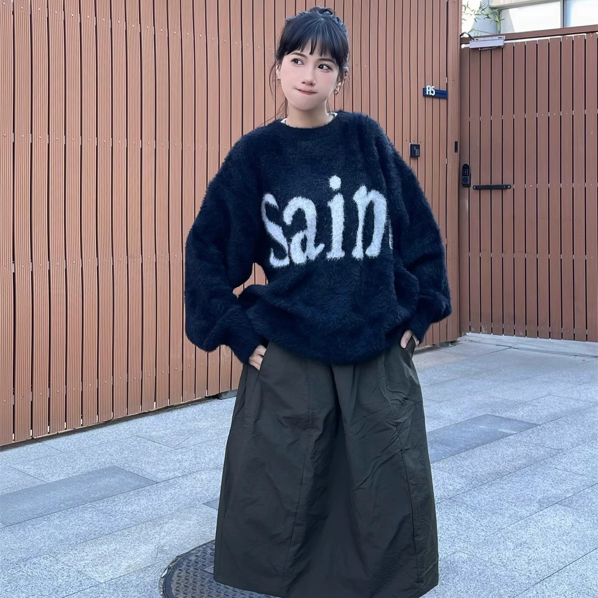 Saint Michael осень-зима нишевые приливы осенние и зимние буквы инкрустация мохер свитер с круглым вырезом