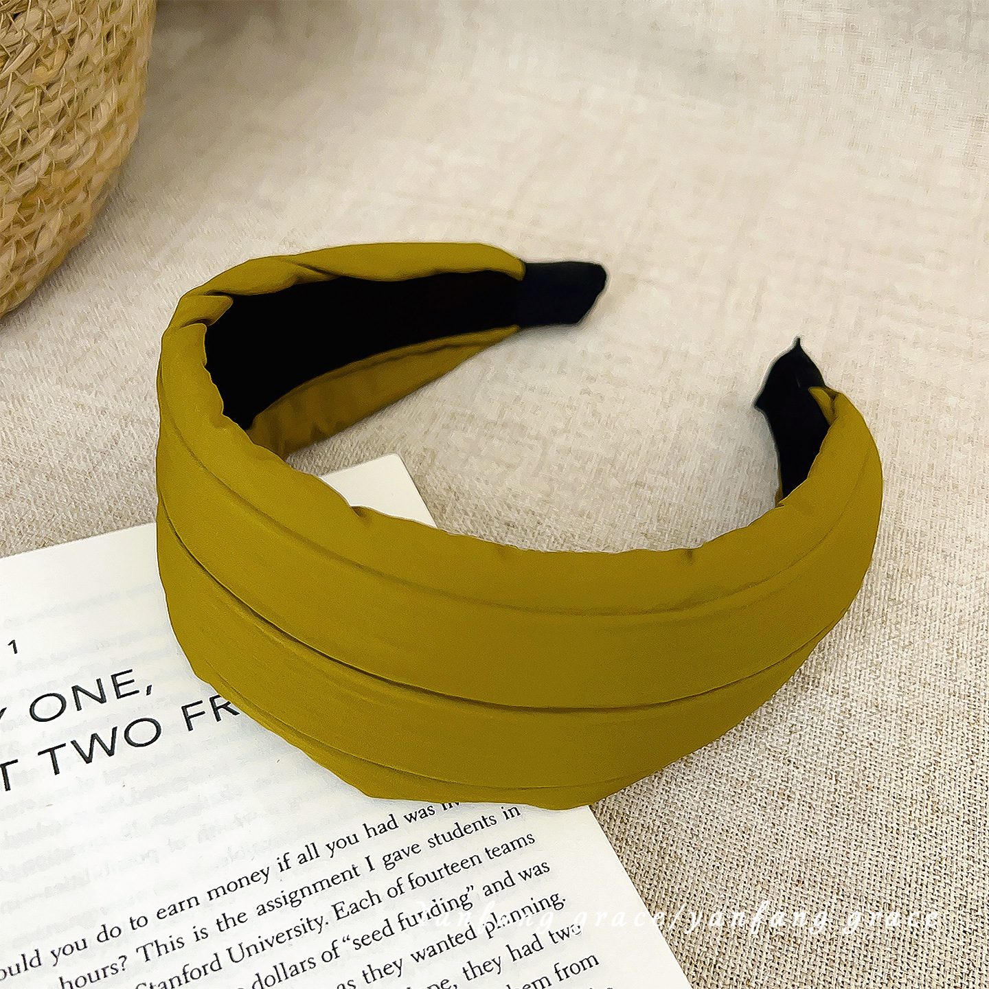 Turmeric crinkle trench coat fabric wide headband