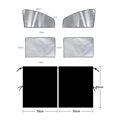 Car curtains | Van Air conditioning partition curtain - 4-piece-set-of-silver-coated-side-window-with-partition-curtain