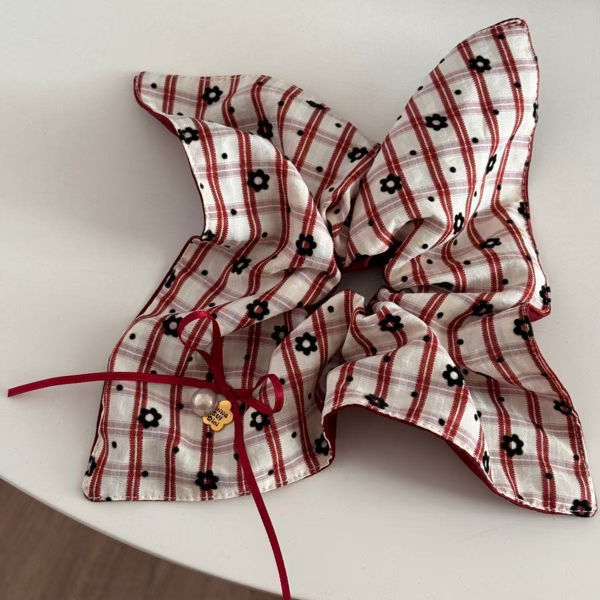 5642 매화 체크무늬 스퀘어 스카프 레드 (26cm)