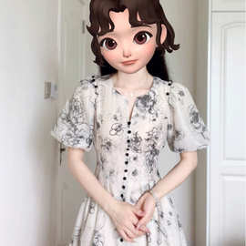 水墨画连衣裙夏季女装2023新款小个子气质名媛高端别致漂亮长裙子