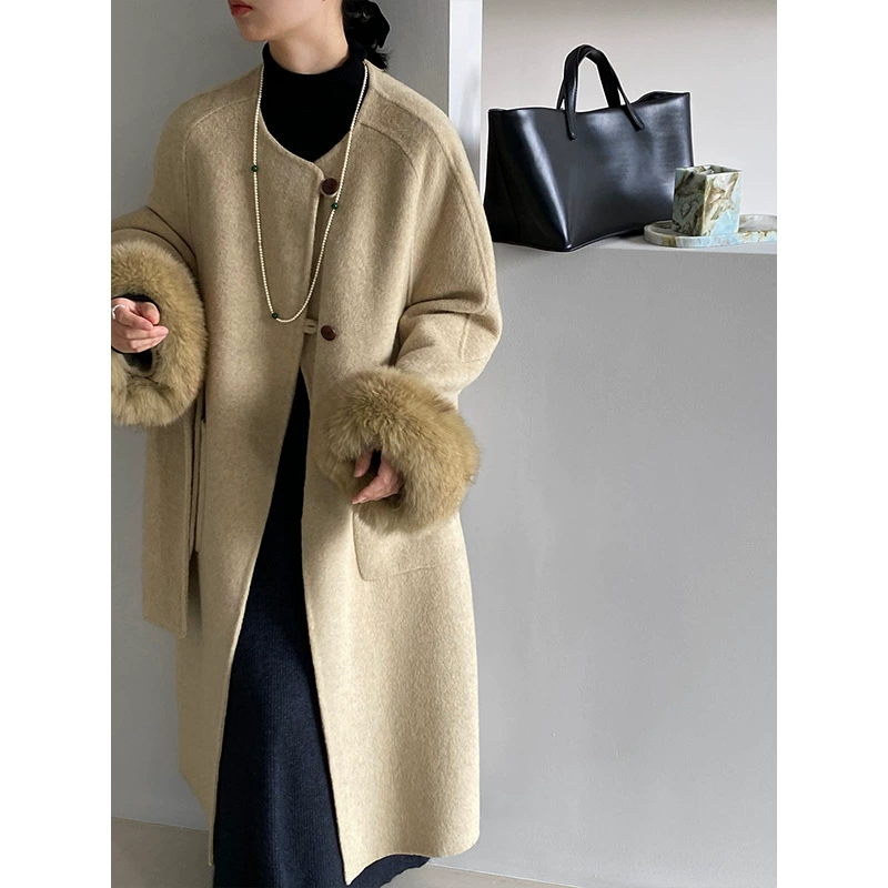 Jiangzuo новогоднее пальто, высококачественная двусторонняя шерстяная верхняя одежда, женский зимний шарф, черная этикетка, серия 817