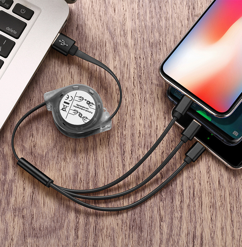 Stokta bir-üç kristal geri çekilebilir veri kablosu üçü bir arada şarj kablosu hızlı şarj USB özel logo hediye