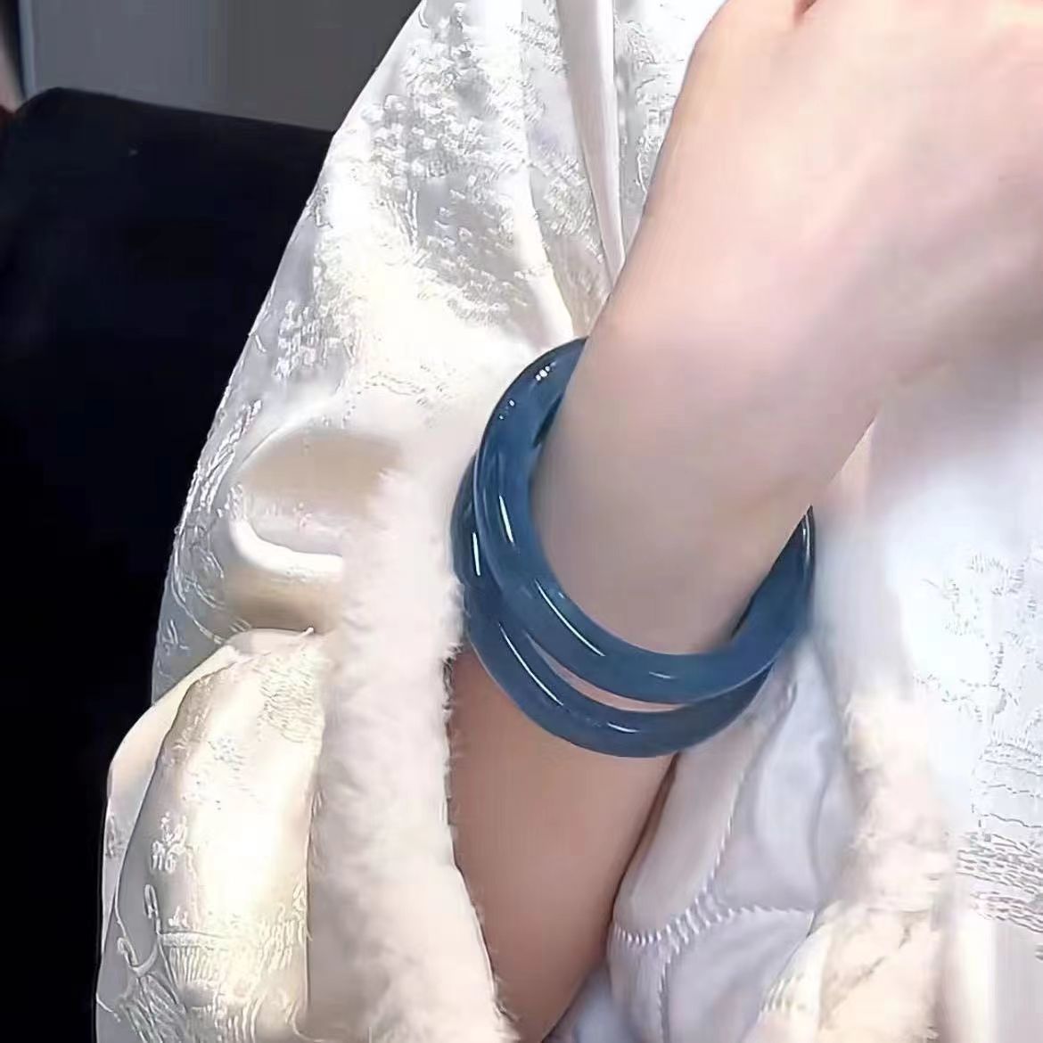 Nuevo diablo de vidrio chino pulsera azul, pulsera verde, pulsera de jade azul marino, pulsera de jade azul marino