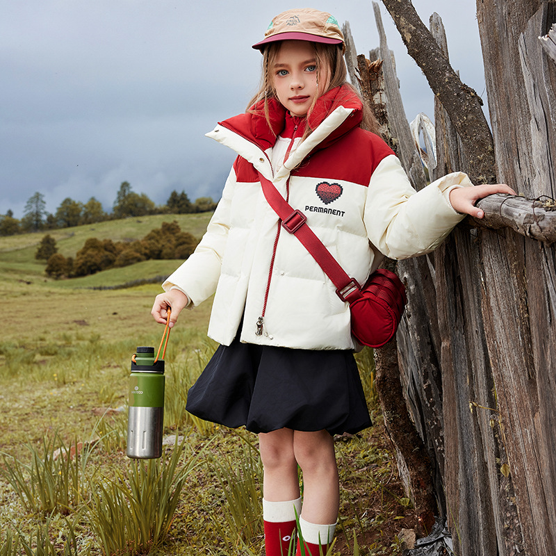Warm Kids Down Jacket With 90% White Duck Down Detachable Hood Thickened Winter Coat For Boys & Girls (Black/Red, Pink/Brown, White/Black, White/Red)_voghion.com