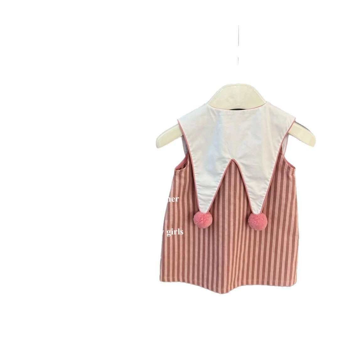 Vestido de siete niñas de limón salado, estilo occidental de verano, nuevo tesoro femenino, falda de chaleco a rayas con solapa, vestido de princesa sin mangas para niños