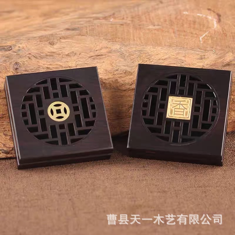 跨境木质线香盒正方形盘香盒室内禅意镂空香薰盒多可定香炉燃香盒