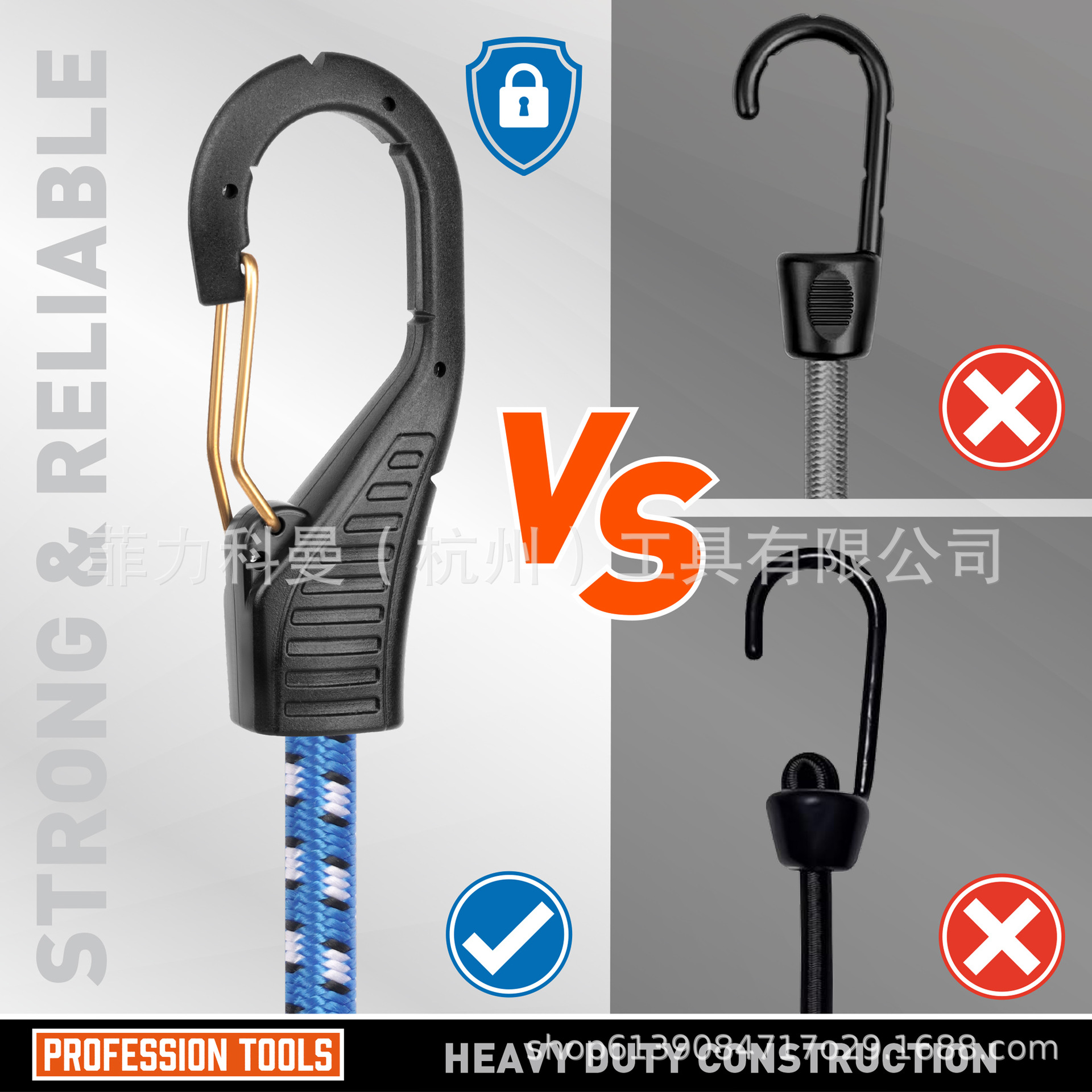 Cuerdas de equipaje de 10 piezas con gancho de alta calidad, 30 pulgadas con bloqueo (azul)