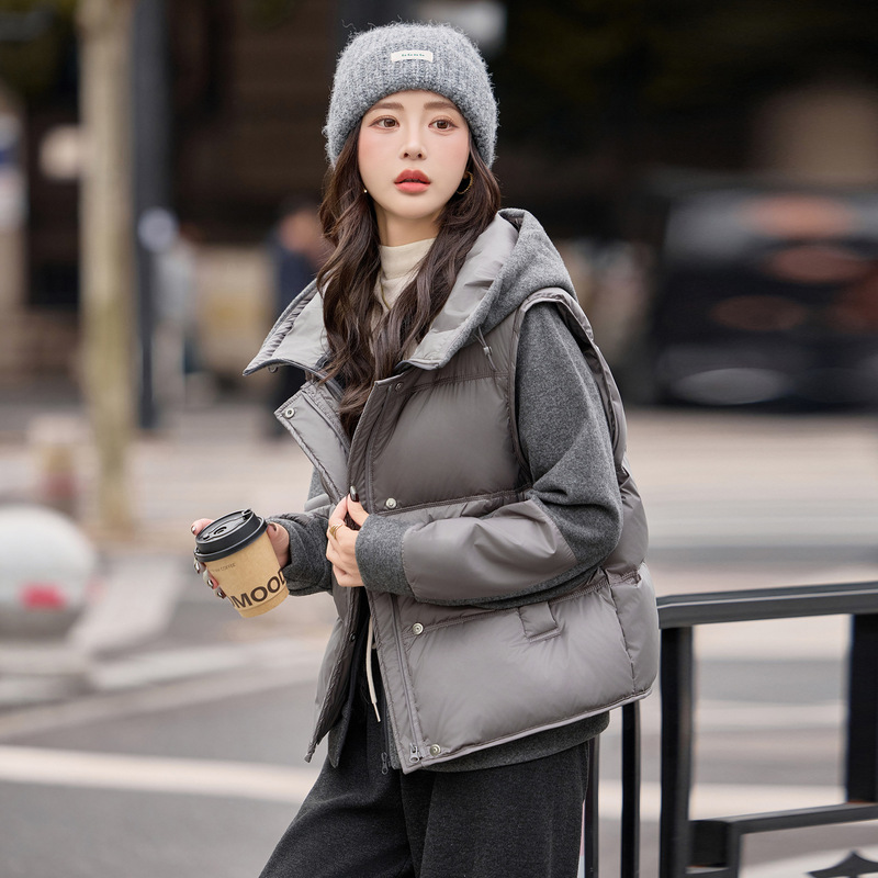 Women's down Jacket 2025 Winter New Style Fleece-Lined Hooded Sweatshirt down Vest Warm Two-Piece Set Ss6028