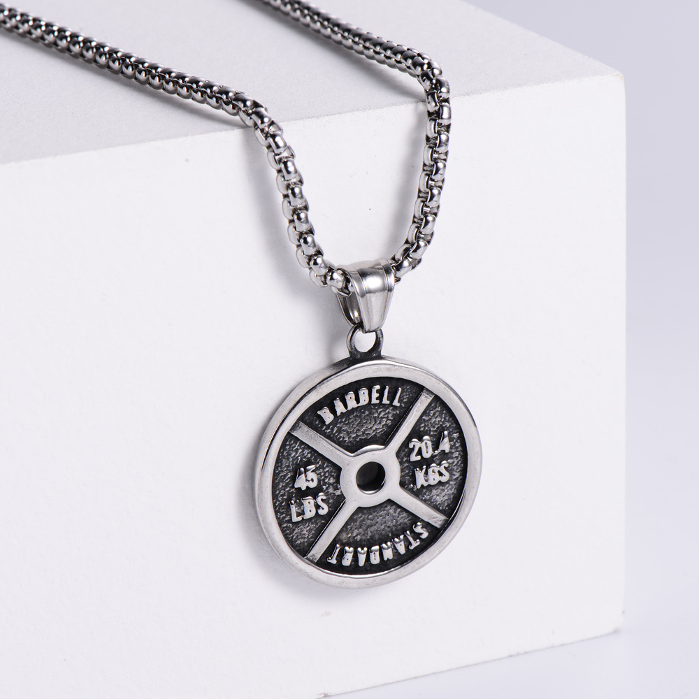 ins Style Double-Sided Pattern Sports Fitness Element Round Brand Pendant Retro Fashion Trendy Men's Punk Necklace Cool Jewelry