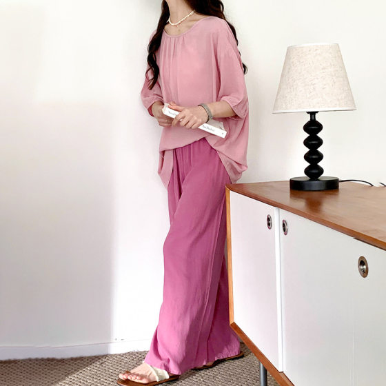 Pajamas Women's Spring and Summer Thin Sweet Fresh Artificial Cotton Short-sleeved Trousers Simple Comfortable Home Clothes Cotton Silk suit