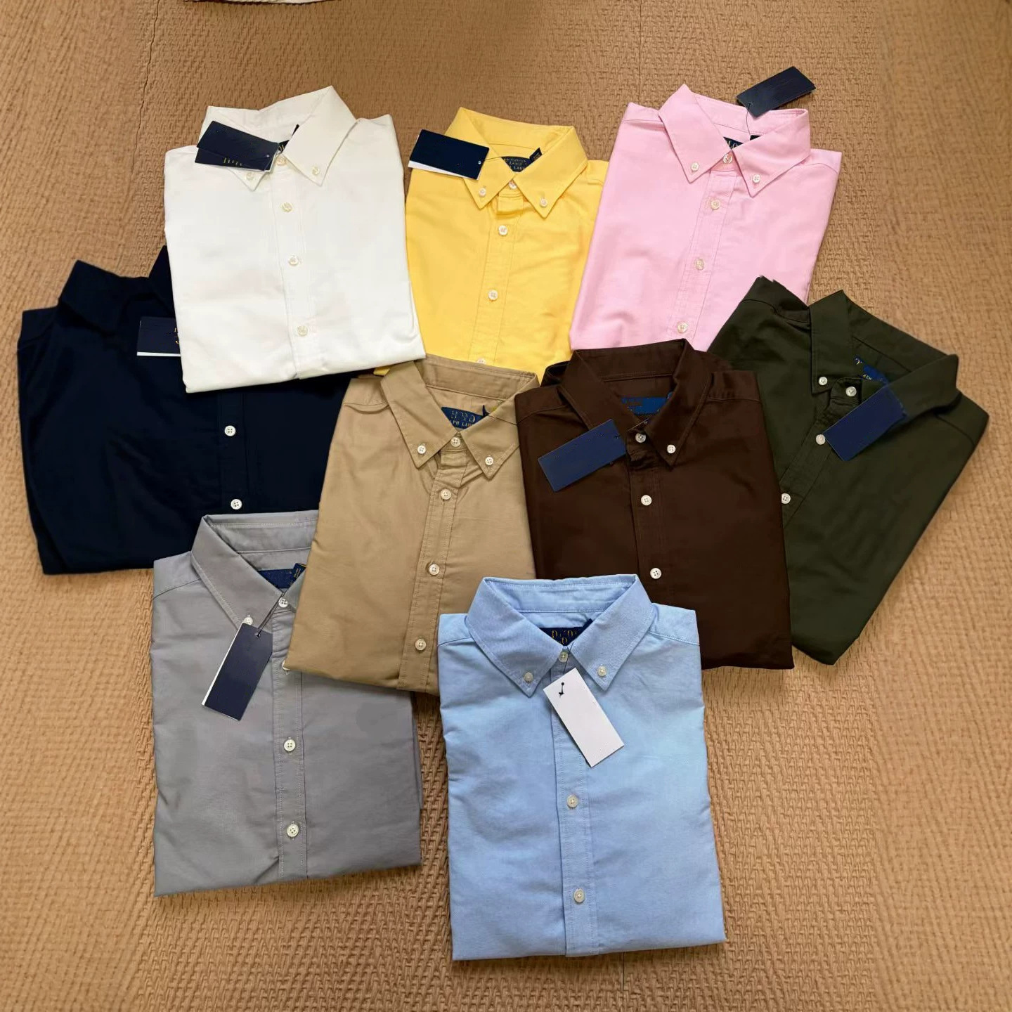 Rl Ralph Lauren Logo Oxford Cloth Shirt Long-Sleeve Top Solid Color Classic Unisex High Quality/Scannable Qr Code