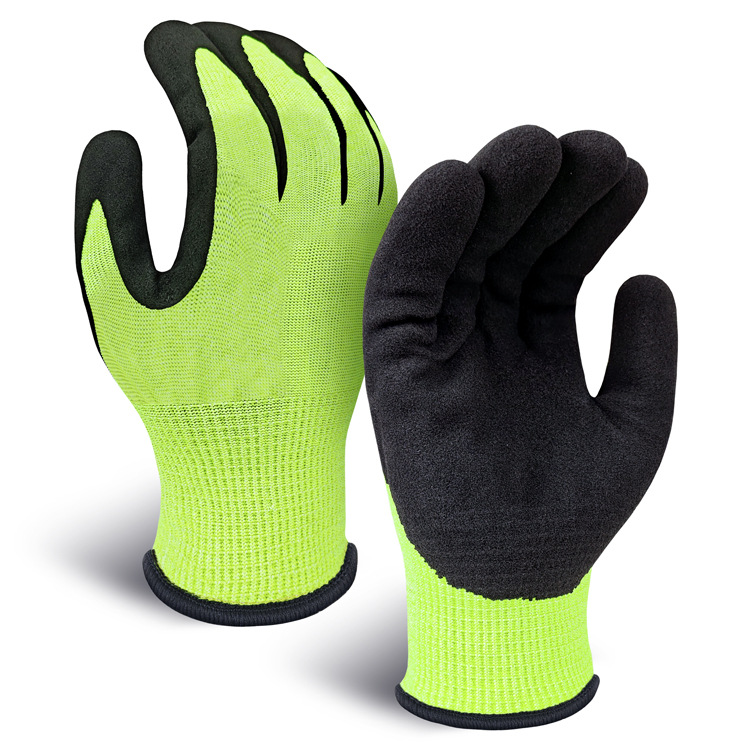 荧光绿反光加绒内里塑料防水袋夹层丁腈浸胶防割防水劳保防寒手套