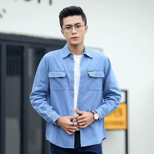 Denim long sleeve shirt autumn middle-aged men cotton quality loose casual large size shirt for men office workwear
