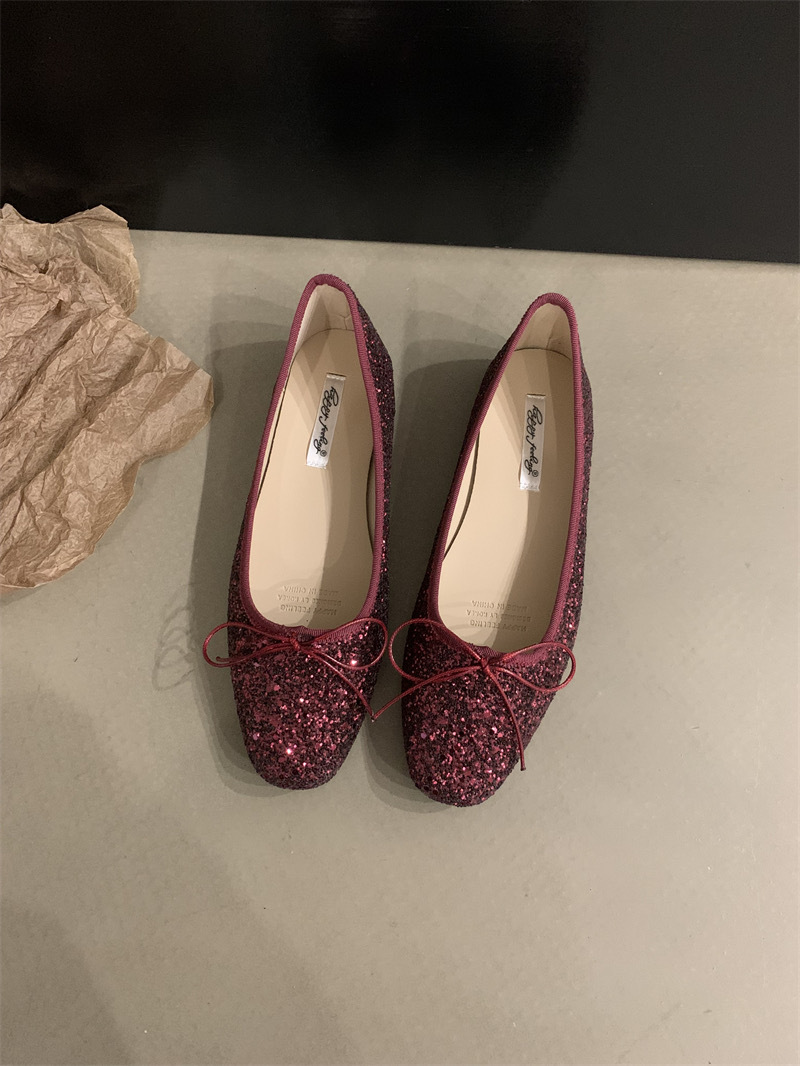 2024 frühling Herbst Neue Feine Funkelnden Stil Flache sohle Einzel für und Damen Bogen Flach Mund Ballett Tanz Schuhe_voghion.com