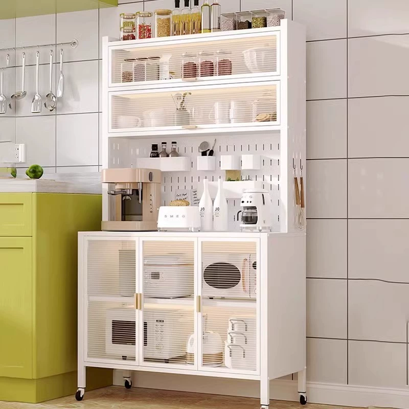 The kitchen multi -function storage cabinet multi -layer holes and dining cabinets landing carbon steel leaned on the wall