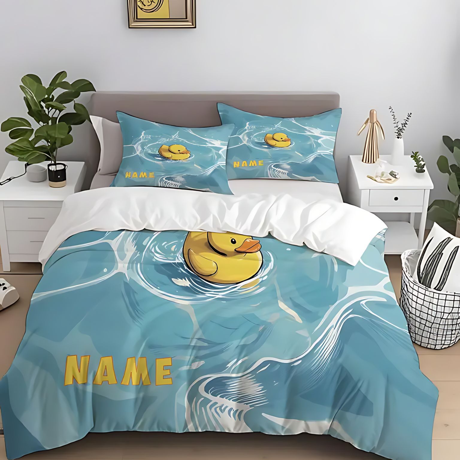 TEMU / JIT comercio exterior impresión digital 3D patito amarillo patrón de pelo abrasivo colcha de cama set