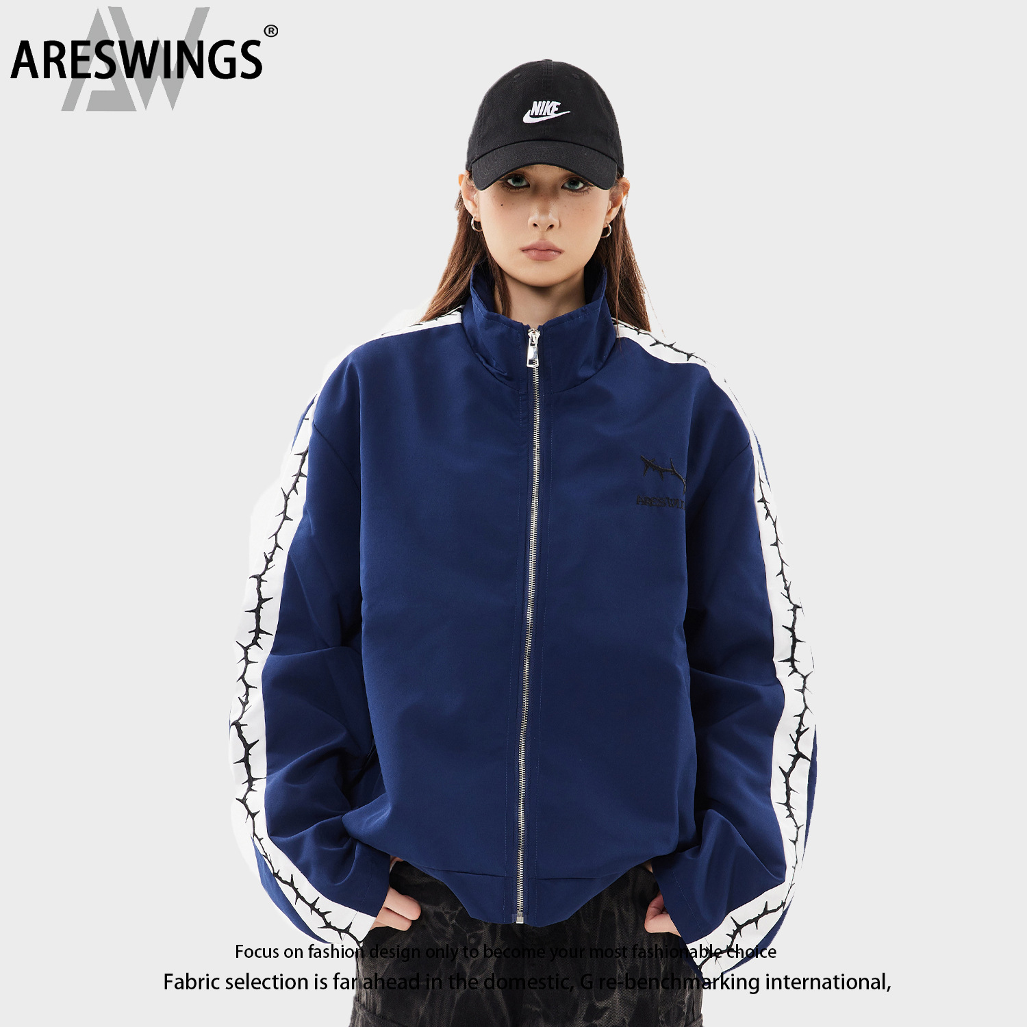 ARESWINGS Trendy Autumn String Collar Retro High Street Sporty High Street Jacket Short Couples Top
