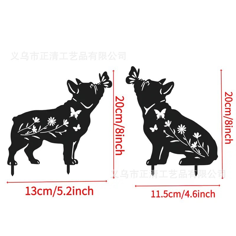 跨境temu爆款金属小狗花园雕像装饰地插法国斗牛犬金属花园装饰品|undefined